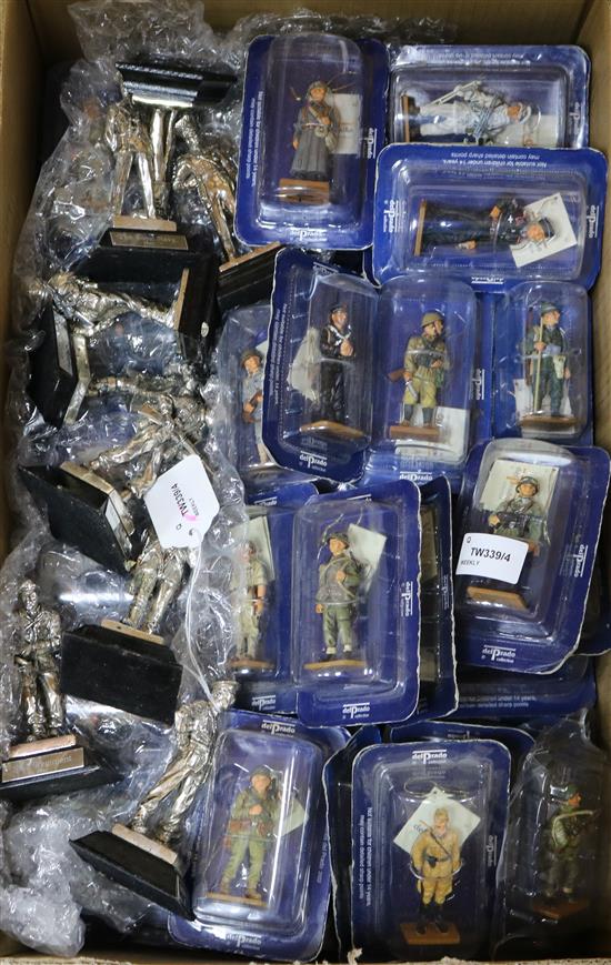 A collection of 20th century Del Prado and Royal Hampshire silver-plated military figures,